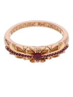 Chrome Hearts 22k Baby Classic Floral Cross Pave Ruby Gold Ring